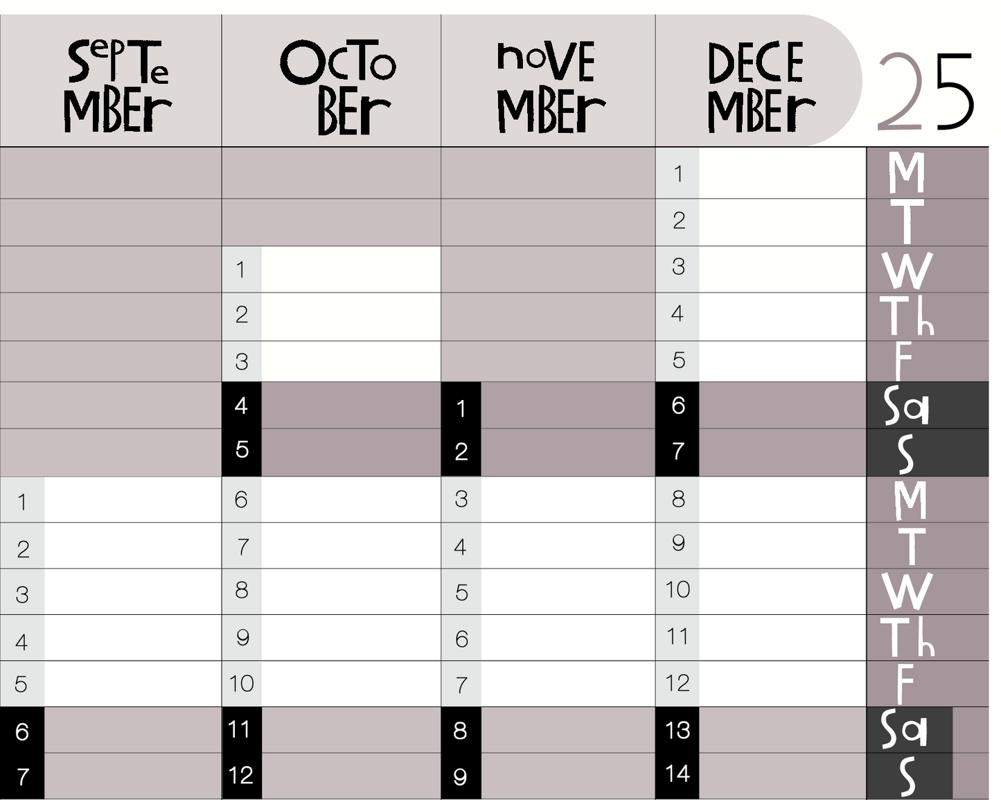 Yearly Planner -   Landscape Format