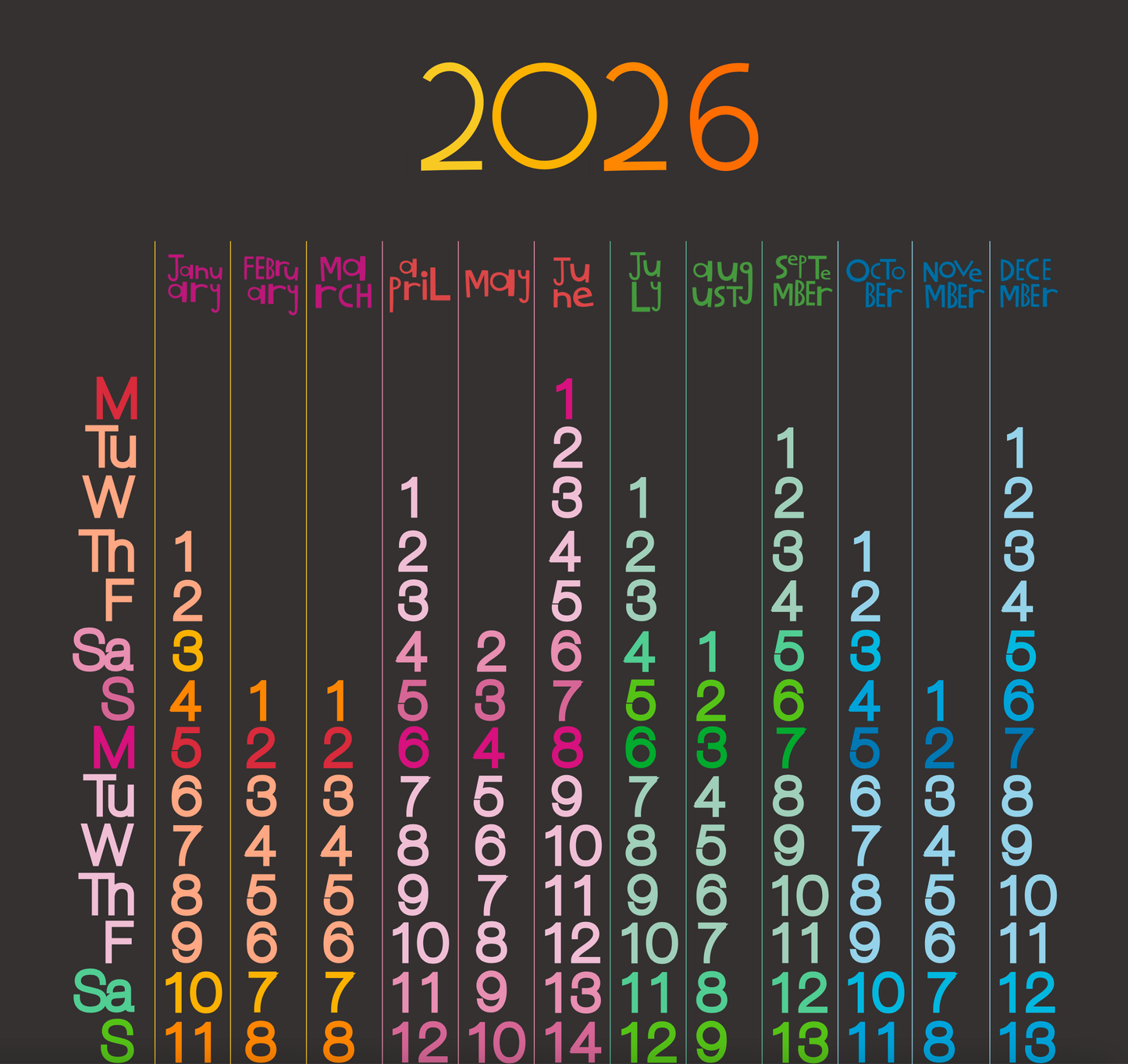 Visual Mini Calendar 250mm x 500mm